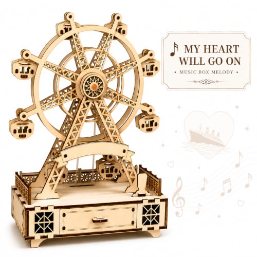 DIY Wooden Ferris Wheel Music Box Kit, 3D Wooden Puzzle & Mechanical Model Building Kit, Rotating Ferris Wheel Craft Kit, Ages 14+, Fur Elise