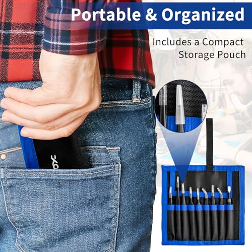 XOOL 9 PCS ESD Precision Tweezers Set, Anti-Static Stainless Steel Tweezers Kit for Electronics, Soldering, Craft, Jewelry, Model Building - size: ESD Tweezers 9 PCS