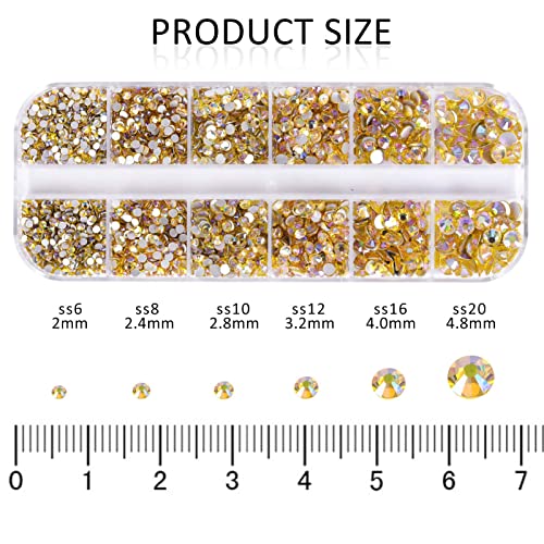 12 Grids 3792pcs Citrine AB Flatback Rhinestones Set for Nail, Art, Crafts, Makeup, Tumblers Glitter Round with Tweezers and Picking Pen(SS6~SS20) - color: Citrine AB