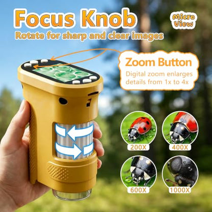 Kids Digital Microscope, 1000X Handheld Pocket Microscope STEM Science Toy - color: Orange
