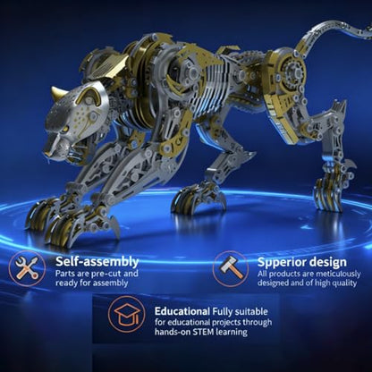 3D Metal Puzzle for Adults, 506Pcs Mechanical Leopard Model Kit (Gold) - color: Gold