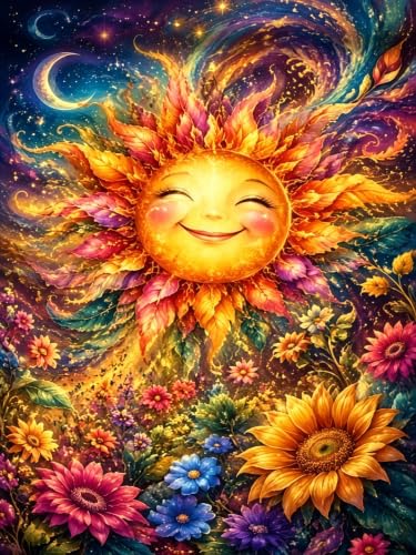 5D Smiling Sun Floral Diamond Art kits for Adults Beginners 12x16inch - color: KM1283-1