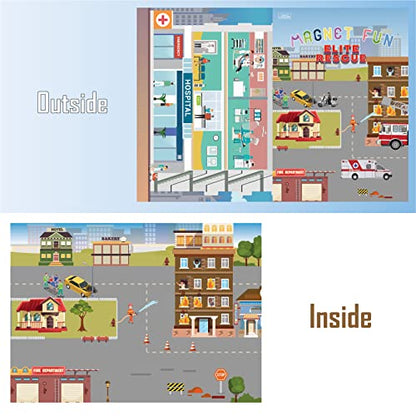 GRANDLMOON Magnetic Portable Playboard Elite Rescue Team Fire Fighting Trucks Police Trauma and Engineer (41 PCS)