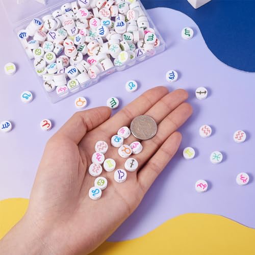 Elecrelive 180pcs Zodiac Clay Beads 12 Constellations Flat Round Loose Beads 10mm Disc Polymer Clay Beads for Jewelry Necklace Earring Friendship Birthday Bracelet Making - color: Mixed Color-12 Constellations