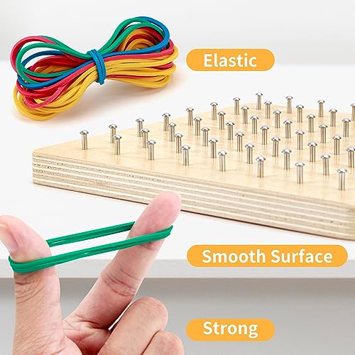 HEELWIRE Wooden Geoboard, Montessori Educational Toy for Kids with Pattern Cards and Rubber Bands to Figures and Shapes, Brain Teaser STEM Geo Board - size: 7*7*0.6 in Plus