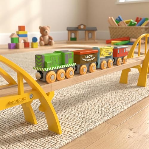 ORBRIUM Super Long Double Span Arch Bridge Almost 5 Ft Long for Wooden Railway Wood Train Tracks Compatible with Thomas, Brio, Chuggington, Melissa and Doug, Imaginarium Wooden Train