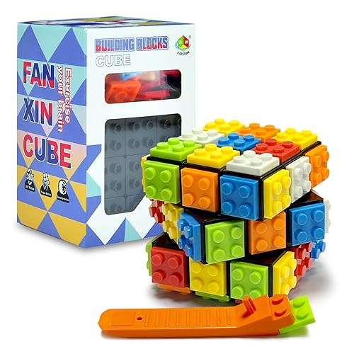 Speed Cube 3x3x3 Build-On Brick Cube with Building Blocks | Brain Teaser Magic Cube Puzzles, Creative Cube Toys for Beginners Adults & Kids (Black)