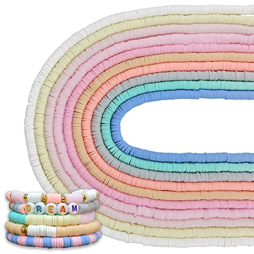 MIIIM 3600 PCS 10 Strands Clay Beads Polymer Clay Beads for Jewelry Making, Vinyl Heishi Beads 6mm for Surfer Bracelets Necklace Making (Dream) - color: Dream