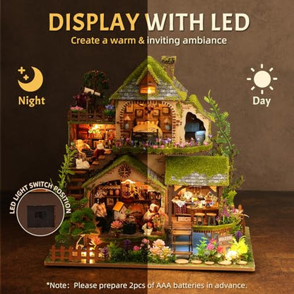 DIY Miniature House Kit with LED Lights, Forest Adventure Wooden Mini House Building Kit for Adults & Teens, Creative Crafts for Women, Friends & Hobbyists - style: Forest Adventure