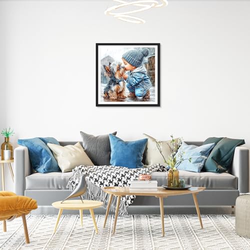 HEIBAGO Diamond Art Kits for Adults, Diamond Painting Kits Boy Kiss Dog for Adults Beginners, 5D Full Drill Round Diamond Art Painting Animal, DIY Diamond Dots for Adult for Home Wall Decor 12x12 in - color: Boy Kiss Dog