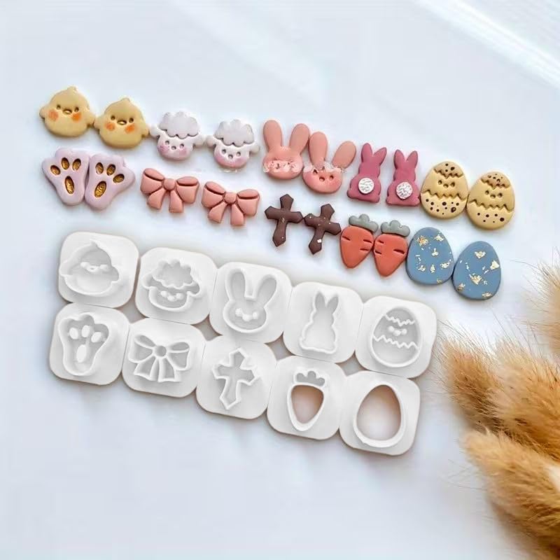 10Pcs Farm Easter Polymer Clay Cutters, - color: Easter