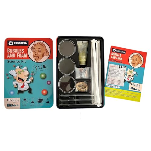 Einstein’s Bubbles and Foam LAB Science Kit for Kids. STEM for Boys & Girls Detailed Picture Guide Included. - color: Azul and Red