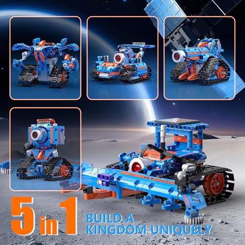 5in1 Robot Building Kits for Kids 6-12, APP & Remote Control STEM Robot Building Toys for Kids Science Learning, Technic Coding Tank Truck Stem Building Sets, Erector Set for Boys Girls Xmas Gifts - color: Blue-black