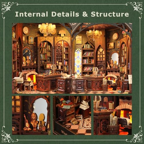 VORATHIS Library Book Nook Kit with LED | 3D Wooden Puzzle for Adults - style: Classical Library