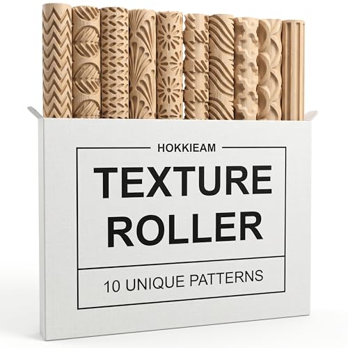 Hokkieam Clay Texture Rollers, 10 PCS Plastic Polymer Clay and Pottery Tool - color: Latte Brown