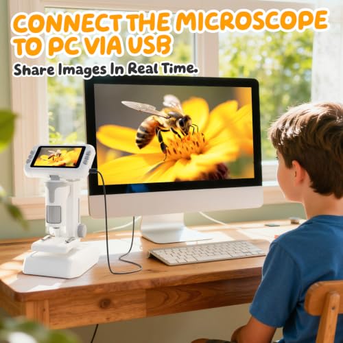 1600X Kids Microscope, 1080P Digital Microscope with 4.0" Screen