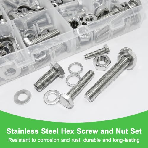 328 Pcs 1/4-20,5/16-18,3/8-16 Stainless Steel Metric Hex Head Screw Kit - size: 1/4,5/16,3/8-328Pcs