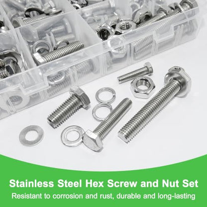328 Pcs 1/4-20,5/16-18,3/8-16 Stainless Steel Metric Hex Head Screw Kit - size: 1/4,5/16,3/8-328Pcs