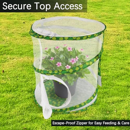 ZUFECY 12-Inch Tall Round Pop-Up Butterfly Cage - Medium Insect Habitat with Carry Handle & Top Zipper, Breathable Mesh for Caterpillar to Butterfly Kit