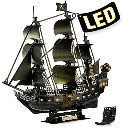 CubicFun 3D Puzzle for Adults Pirate Ship Puzzle Kit with LED Lights - style: LED Pirate Ship