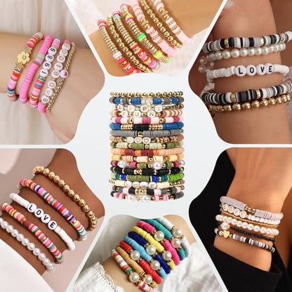2590pcs Earth Tone Clay Beads for Bracelets Making - color: Earth Tone