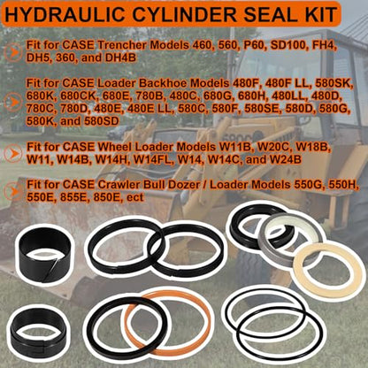 G109452 G105548 1543252C1 Hydraulic Cylinder Seal Kit Fit for Case 350 350B 450 450B 480 480C 480E 580C 580D 580E 550G Loader Bucket Tilt/Bucket Ripper Dipper(Rod: 1.50", Bore: 3”)