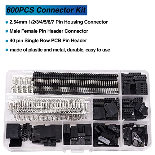 Taiss Dupont Crimping Tool Kit with 600PCS 2.54mm Dupont Connector Kit SN-28B Ratcheting Wire Crimper Plier,1/2/3/4/5/6/7 Pin Housing Dupont Connector Male Female Pin Header Crimp Terminal AWG28-18 - style: 600PCS kit