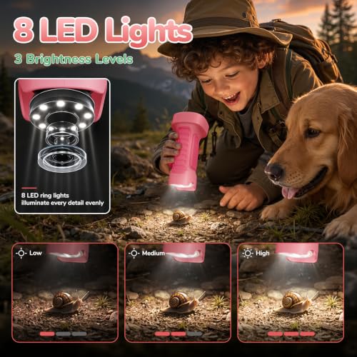 1000X Handheld Digital Microscope for Kids with 2.4" IPS Screen - color: Pink