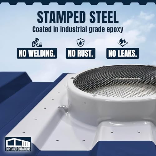40ft Shipping Container Roof Vent System: (2) Whirlybird Wind Turbines, (2) Roof Vent Adapters, PLUS (20) 2.5" Sidewall Vents | No-Weld Vent for 3.5" Corrugation for Container Roof | Stop Condensation - size: 40ft Vent System