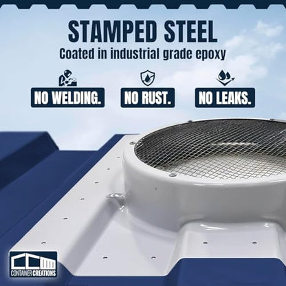 40ft Shipping Container Roof Vent System: (2) Whirlybird Wind Turbines, (2) Roof Vent Adapters, PLUS (20) 2.5" Sidewall Vents | No-Weld Vent for 3.5" Corrugation for Container Roof | Stop Condensation - size: 40ft Vent System