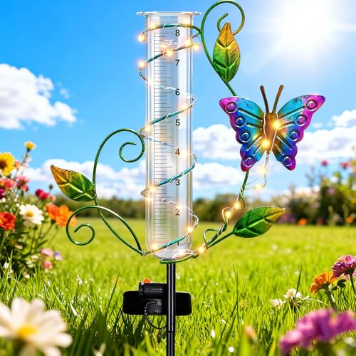 Butterfly Rain Gauge Outdoor, Garden Solar Rain Gauges Waterproof - color: Purple - Butterfly