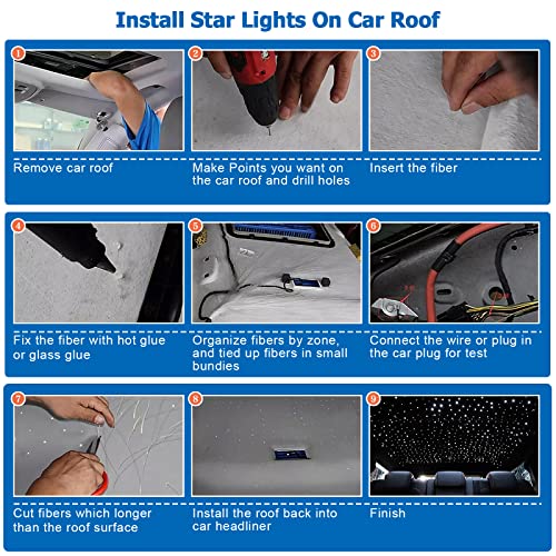 AMKI 16W Starlight Headliner Kit Twinkle+Sound Activated Mixed 460pcs 9.8ft Cable End Glow Fiber Optic Light APP/Remote Control RGBW Starlight Box for Car Home Star Ceiling Decor - size: 460pcs*(0.03in+0.04in+0.06in)*9.8ft+Regular