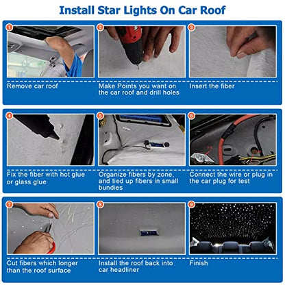 AMKI 16W Starlight Headliner Kit Twinkle+Sound Activated Mixed430pcs 9.8ft Cable End Glow Fiber Optic Light APP/Remote Control RGBW Starlight Box for Car Home Star Ceiling Decor - size: 430pcs*(0.03in+0.04in+0.06in)*9.8ft+Regular