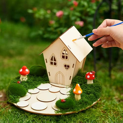 Kathfly 2 Sets Wooden Fairy House DIY Kit, Craft, Fairy House - color: Fairy House
