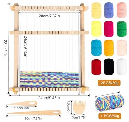 Weaving Loom for Kids,12 Colors Yarn 9.45"x11" Large Metal Bar Weaving Loom - color: Colorful