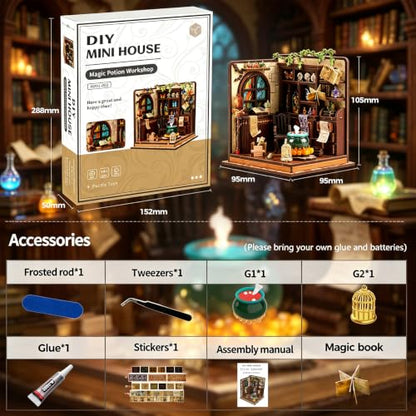 Book Nook Kit – DIY Miniature House Kit, Book Nook Kits for Adults, 3D Wooden Puzzle Craft Workshop Scene, Bookshelf Decor Insert, Home Office & Study Room Gift