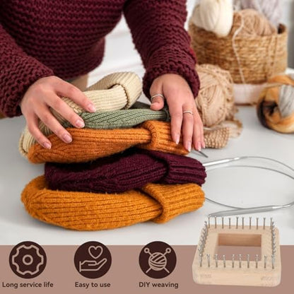 HERCHR Wooden Knitting Loom, Hand Knitting Loom Board Wooden Multi Craft Frame Weaving Loom Kit for Weaving Beginner Children Adults, 3.9 * 3.9in - color: 10*10cm