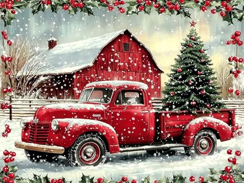 ijbnhd Christmas Red Truck Diamond Art Kits for Adults - color: Christmas Red Truck, size: 16x12in(40x30cm)