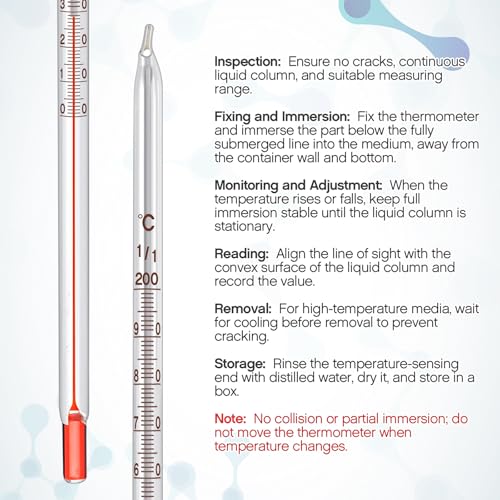 4 Pcs Lab Thermometer 12” Celsius Laboratory, Red Liquid in Glass