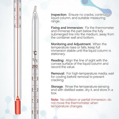 4 Pcs Lab Thermometer 12” Celsius Laboratory, Red Liquid in Glass