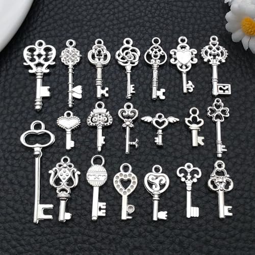 WOCRAFT 60pcs Bright Silver Small Key Charms Bracelet Charms for Jewelry Making Sets DIY Necklace Bracelet Keychain Crafting Charms Kit Craft Supplies (SN926) - color: Bright Silver, size: Small Key Charms