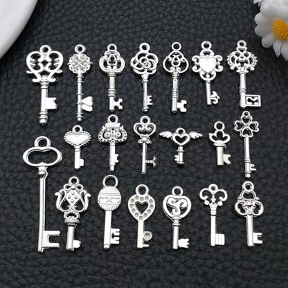 WOCRAFT 60pcs Bright Silver Small Key Charms Bracelet Charms for Jewelry Making Sets DIY Necklace Bracelet Keychain Crafting Charms Kit Craft Supplies (SN926) - color: Bright Silver, size: Small Key Charms