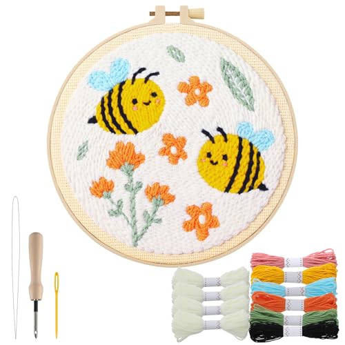 Punch Needle Kit Adults Beginner, Step-by-Step Guide & Video - color: Golden Bees