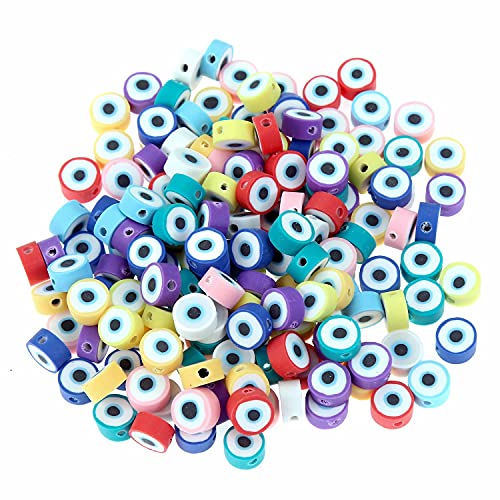 100pcs Colorful Evil Eye Polymer Clay 10mm Spacer Beads for Women Jewelry Making DIY Bracelet Necklace Hair Clip Accessories (Evil Eye) - color: Evil Eye