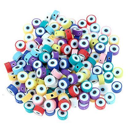100pcs Colorful Evil Eye Polymer Clay 10mm Spacer Beads for Women Jewelry Making DIY Bracelet Necklace Hair Clip Accessories (Evil Eye) - color: Evil Eye