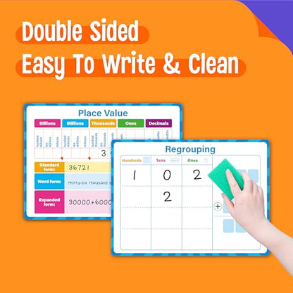 8 Packs Place Value Whiteboards, Double Sided Dry Erase Card Writable and Erasable Math Learning White Board for Kids, Students, Classroom and Home (Each Measures 12” x 9”) - color: Place Value Whiteboards-a