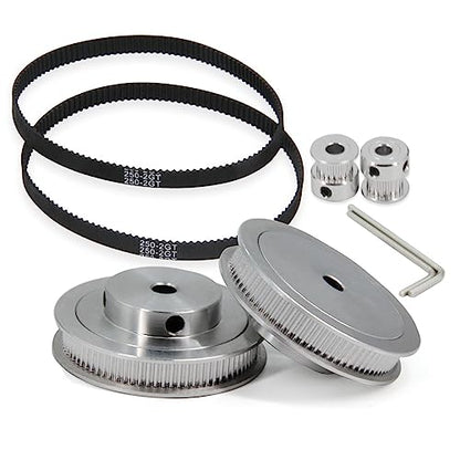 2PCS Set GT2 Synchronous Wheel 20&80 Teeth 6mm Bore Aluminum Timing Pulleys with 2PCS Length 250mm Width 6mm Belt (20-80T-6B-6) - style: 20-80T-6B-6