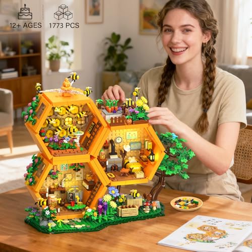 INSOON Bee House Building Set with Lights for Adults, Farm Treehouse Kit