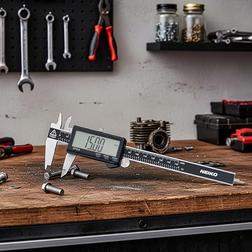 NEIKO 01401A 6-Inch Electronic Digital Caliper, Stainless Steel, Extra Large LCD Screen, Measurement Conversions for Inches, Millimeters, and Fractions - size: 6 Inch, XL Screen, style: Stainless Steel