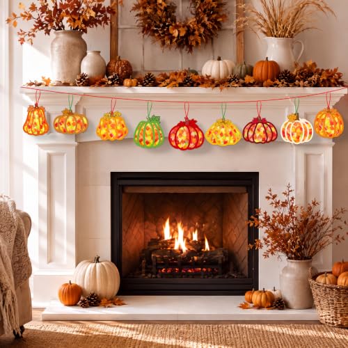 Renbuzhu 48PCS Fall Crafts Bulk: Pumpkin Paper Suncatchers DIY Kit for Autumn Thanksgiving Activities Decorations, Window Stained Glass Effect Art Supplies - style: pumpkin